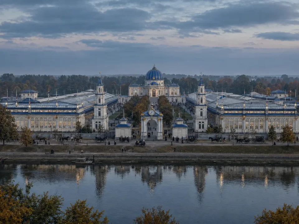 The Vilnius Exhibition of 1898 seen across the River Viliya.